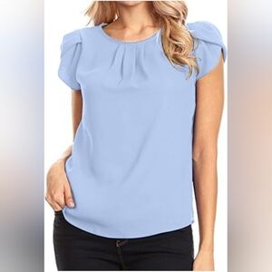 Women's Chiffon Solid Color Short Sleeve Round Neck Blouse